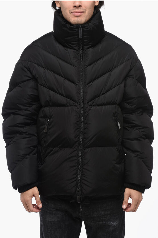 Shop Dsquared2 Solid Color Quilted Down Jacket With Contrasting Logo