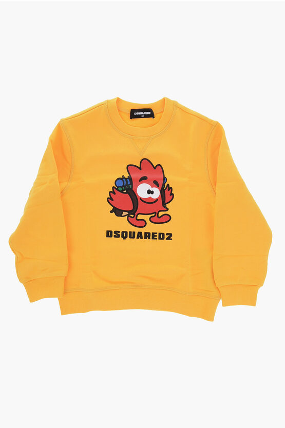DSQUARED2 SOLID COLOR RELAX CREW-NECK SWEATSHIRT WITH FRONTAL PRINT 