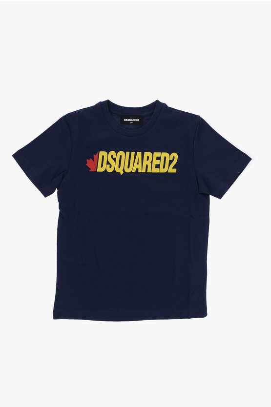 Dsquared2 Solid Color Relax T-shirt With Contrasting Logo In Blue