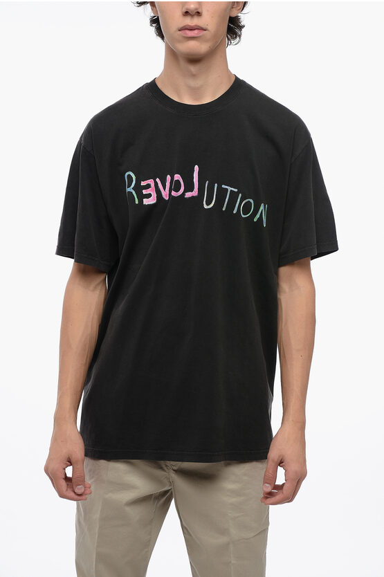 Shop Bluemarble Solid Color Revolution Crewneck T-shirt With Frontal Print