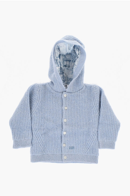 DIOR SOLID COLOR RIBBED CARDIGAN WITH HOOD