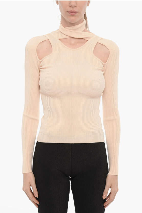 Shop Coperni Solid Color Ribbed Sweater With Cut-out Details