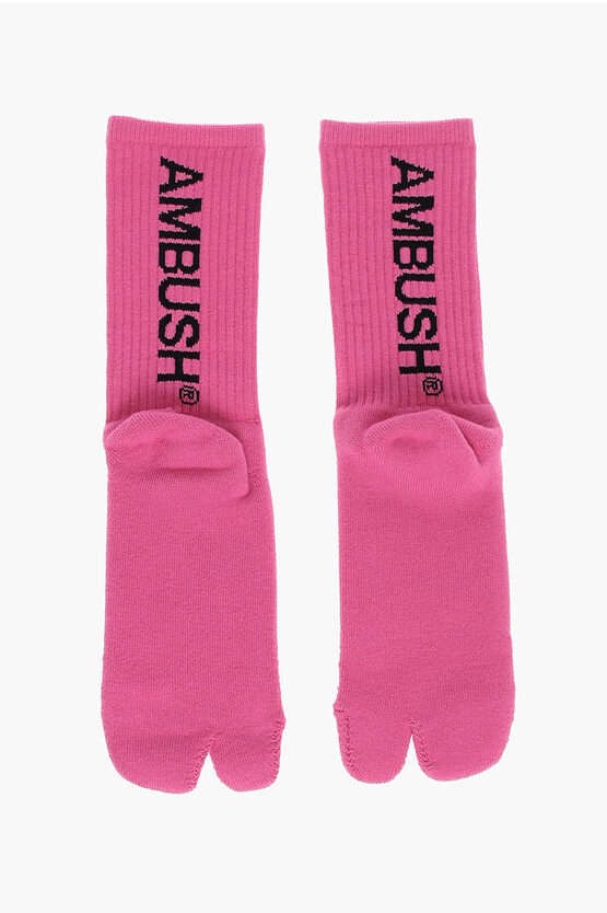 Ambush Solid Color Ribbed Tabi Long Socks In Black