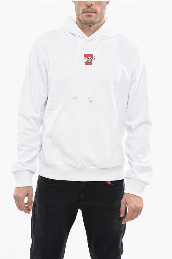 Diesel Solid Color S-ginn-hood-k33 Hoodie With Patch Pocket In White