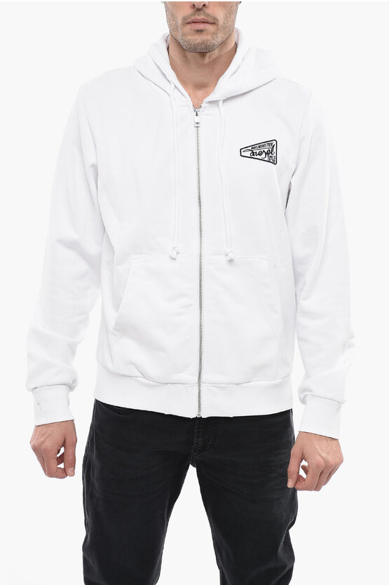 Diesel Solid Color S-ginn Sweatshirt With Hood And Zip Closure In White
