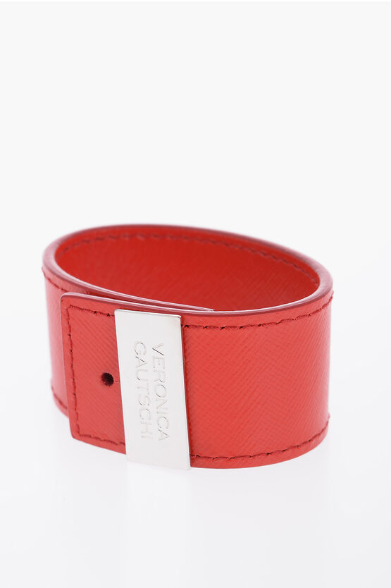 Veronica Gautschi Solid Color Saffiano Leather Bracelet In Red