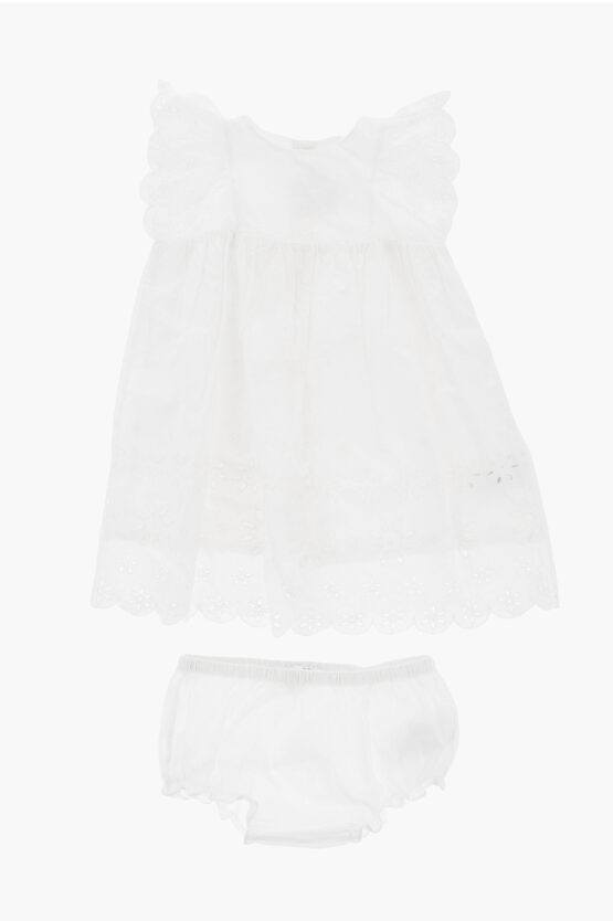 Bonpoint Solid Color Sangallo Dress With Bloomer In White