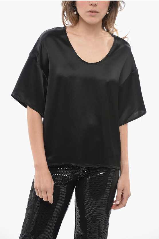 Shop By Malene Birger Solid Color Satin Crew-neck Blouse