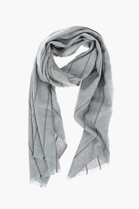 Ermenegildo Zegna Solid Colour Scarf With Fringes In Grey