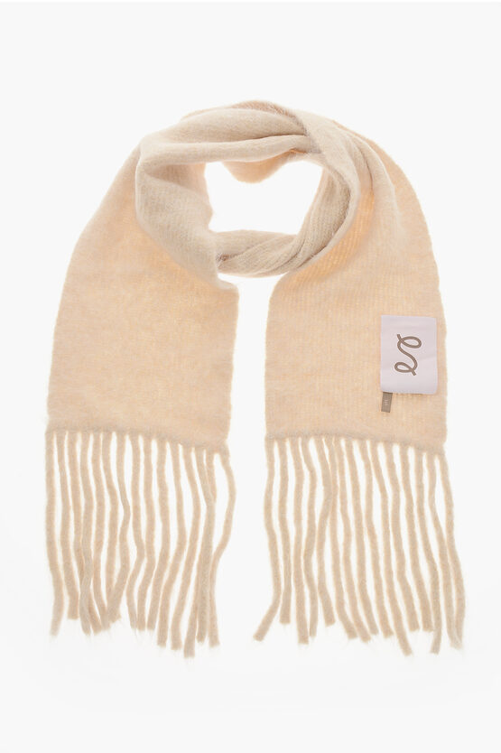 Séfr Solid Color Scarf With Frings In Neutral