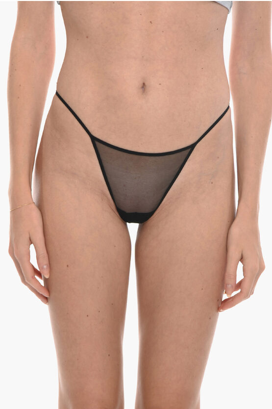 Nensi Dojaka Solid Color See-through Thong In Black