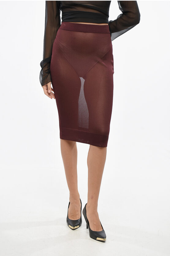 Saint Laurent Burgundy Semi-transparent Pencil Skirt In Animal Print