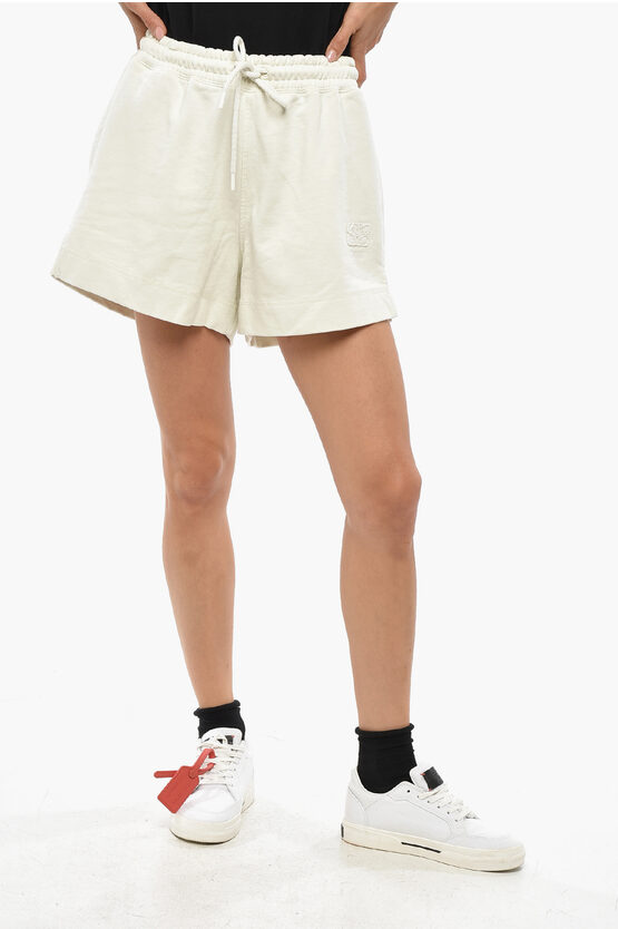Ganni Solid Color Shorts With Ton On Ton Monogram In White