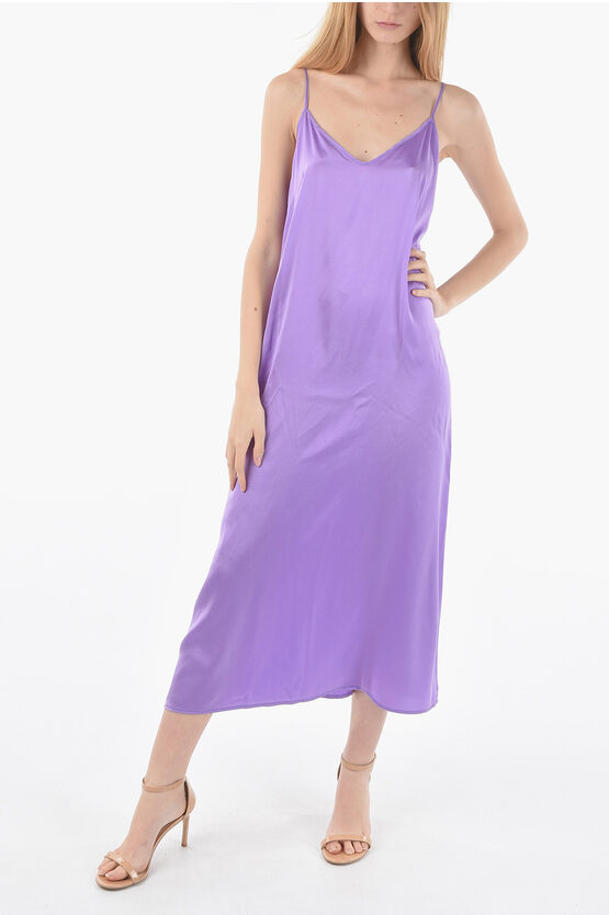 Altea Solid Color Silk Abby Maxi Slip Dress In Purple