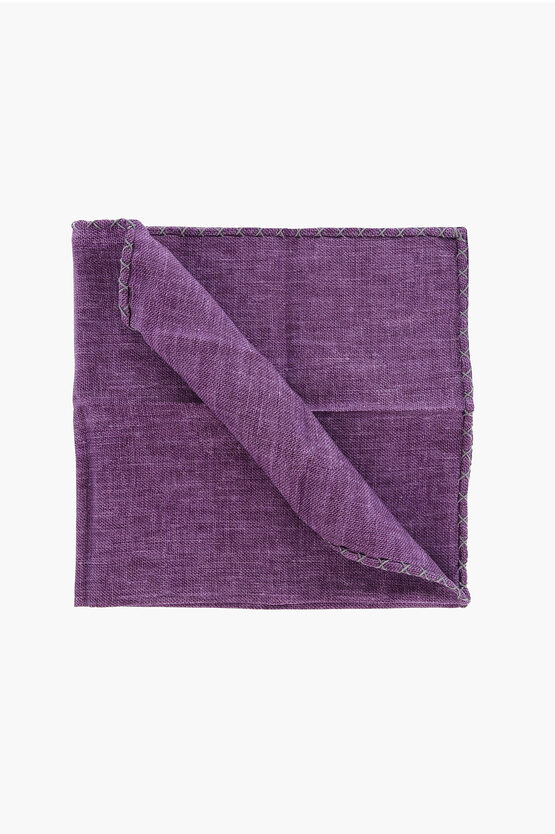 Brunello Cucinelli Solid Color Silk And Cotton Pocket Square In Purple