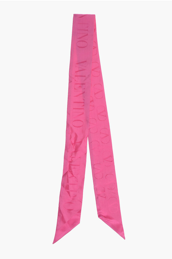 Shop Valentino Solid Color Silk Foulard With All-over Logo