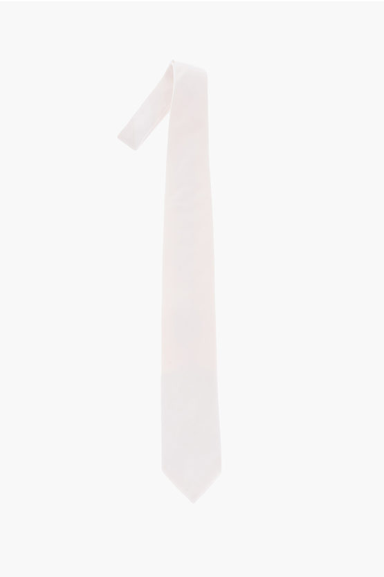 Corneliani Solid Color Silk Maxi Tie In White