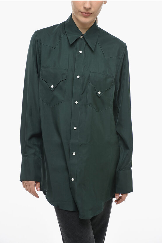 Amiri Solid Color Silk Shirt With Double Breast Pocket In Black