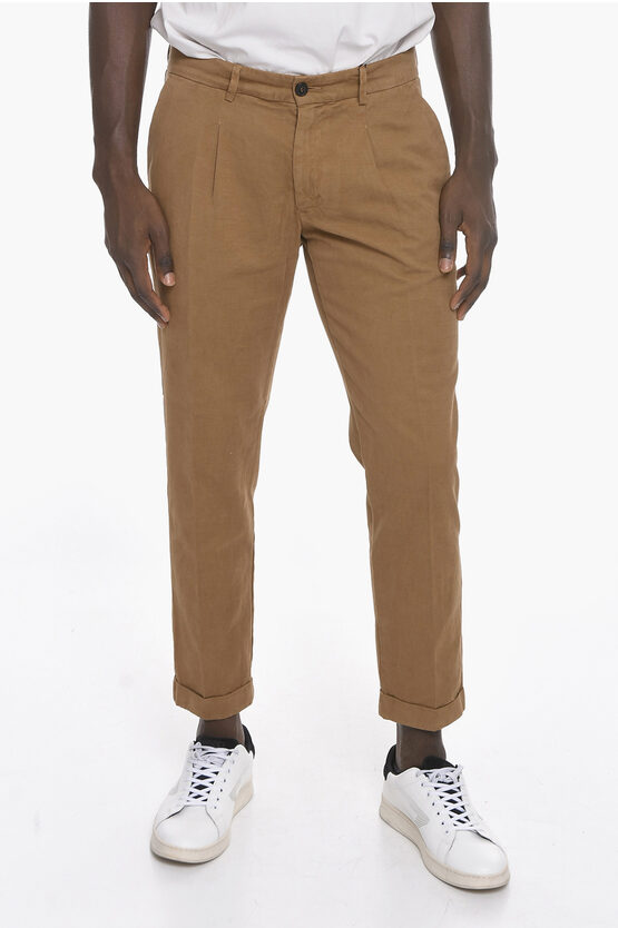 Original Vintage Style Solid Colour Single-pleat Trousers With Belt Loops In Neutral
