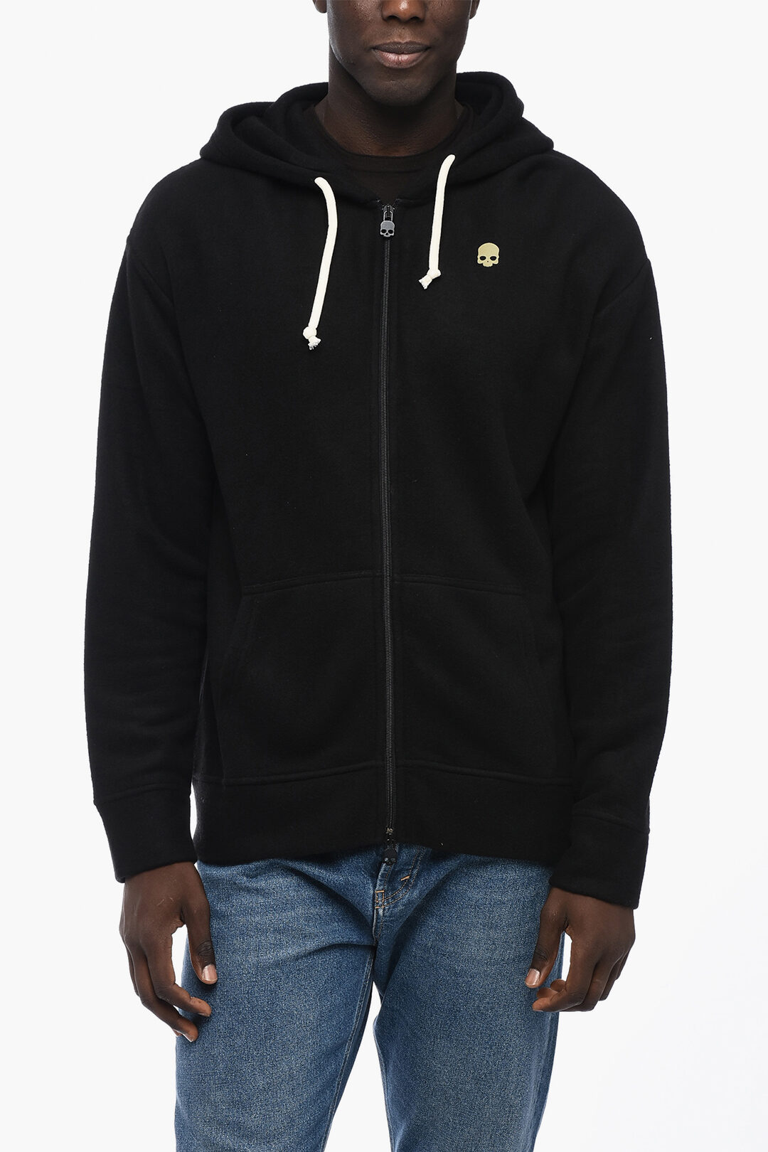 HYDROGEN (韓国) Skull Sweatshirt Zip-Up スウェットシャツ 2色 Hydrogen Solid Color SKULL FZ Sweatshirt with Zip Closure