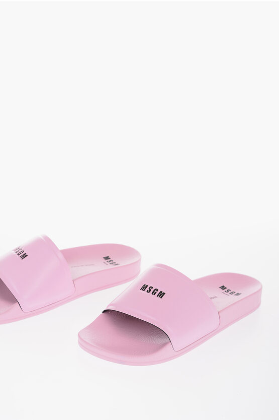 Msgm Solid Color Sliders With Contrasting Logo In Pink