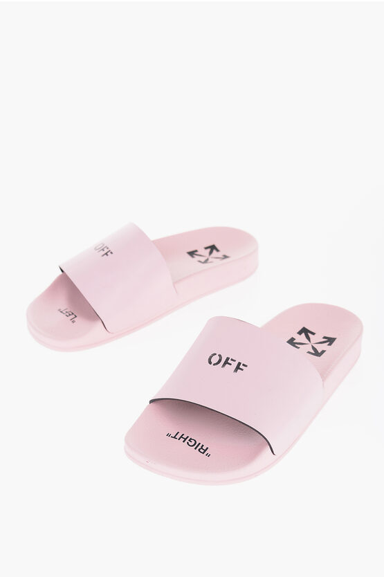 Shop Off-white Solid Color Slides With Contrasting Details