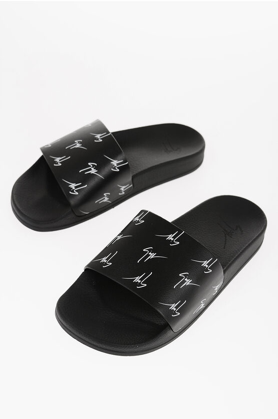 Shop Giuseppe Zanotti Solid Color Slides With Contrasting Logo