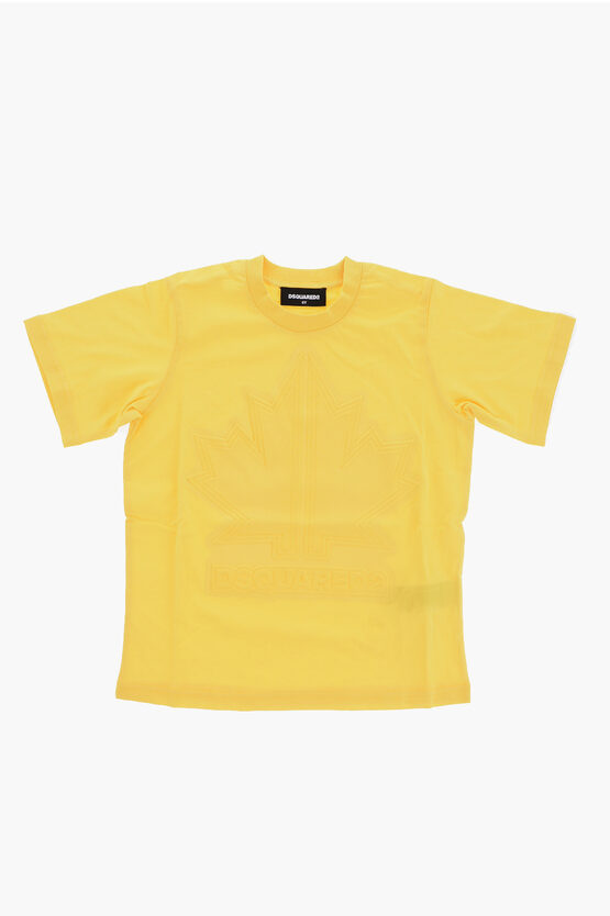 Dsquared2 Solid Colour Slouch Fit Crew-neck T-shirt With Embossed Logo In Yellow