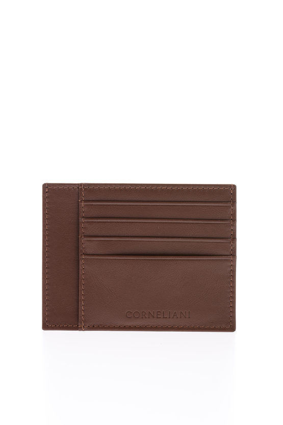 Corneliani Solid Colour Soft Leather Card Holder In Brown