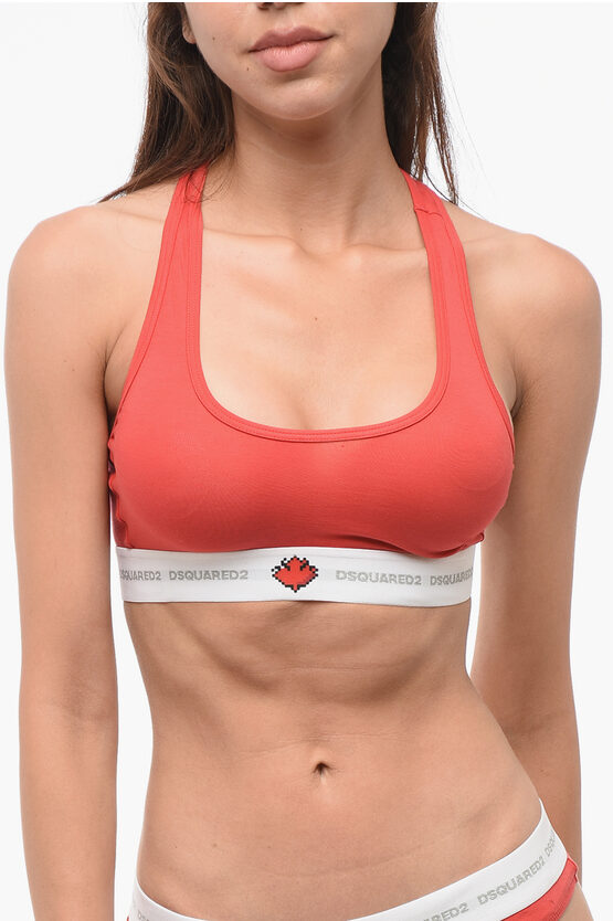 Dsquared2 Solid Color Sport Bra With Contrasting Band In Red