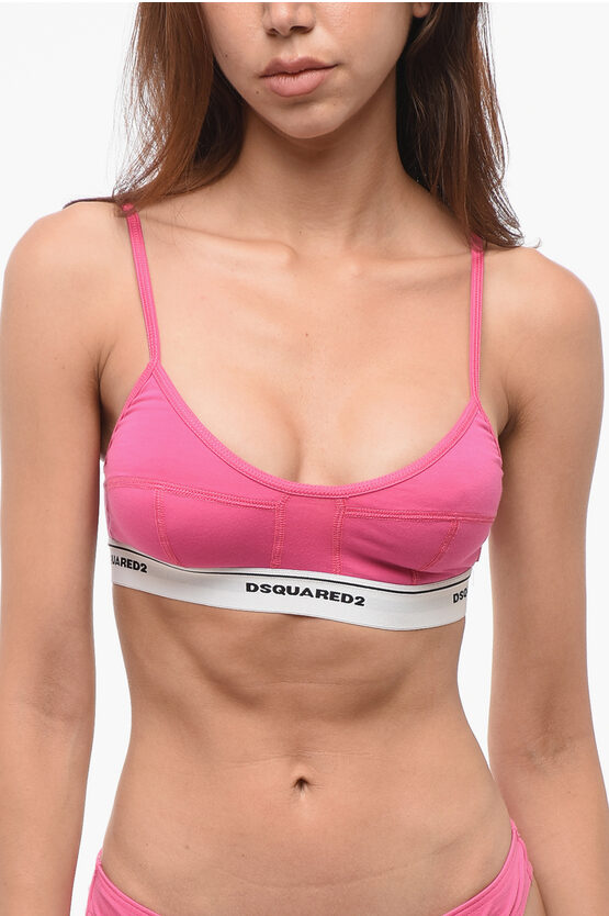 Dsquared2 Solid Color Sport Bra With Logoed Band In Multi