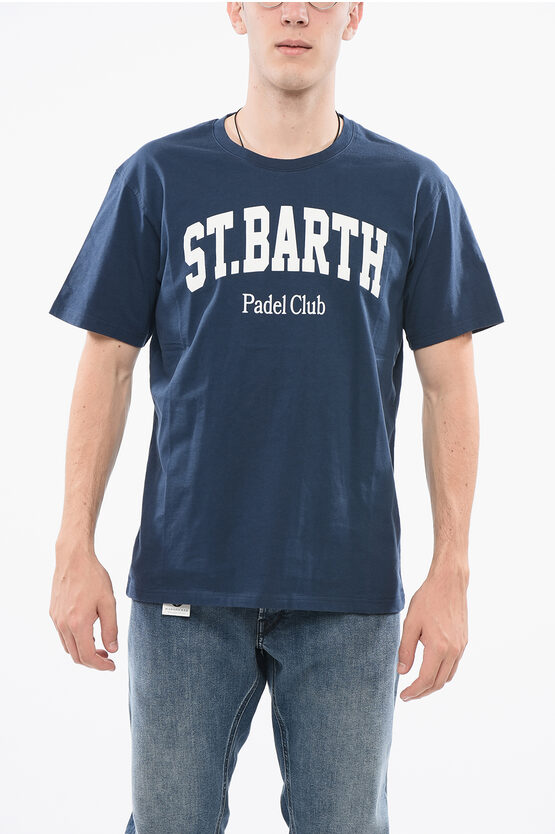 Mc2 Saint Barth Solid Color Sport Club Crew-neck T-shirt With Contrasting Pr In Blue