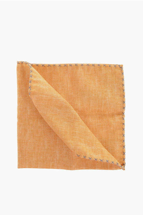 Brunello Cucinelli Solid Color Square Pocket With Contrasting Edge In Yellow