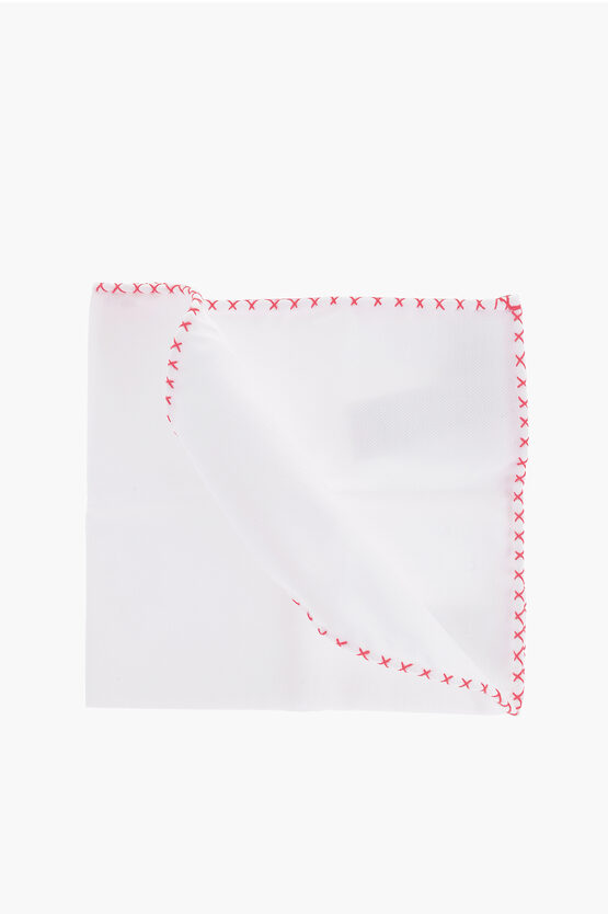 Brunello Cucinelli Solid Color Square Pocket With Contrasting Edge In White