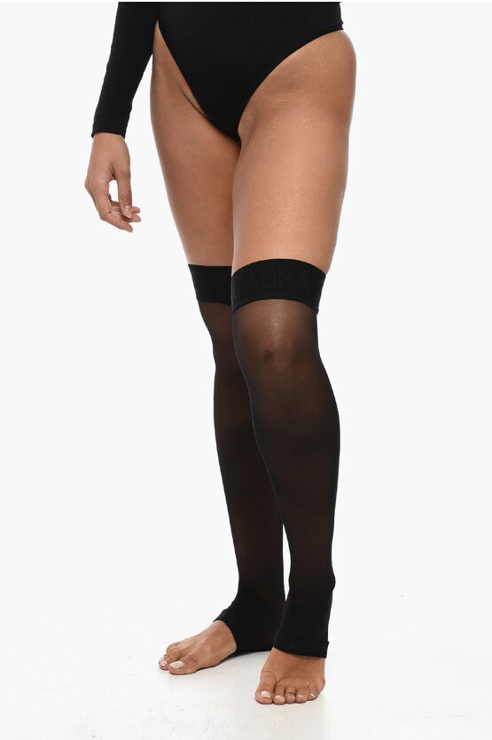 Dolce & Gabbana Solid Color Stockings With Logoed Band In Black