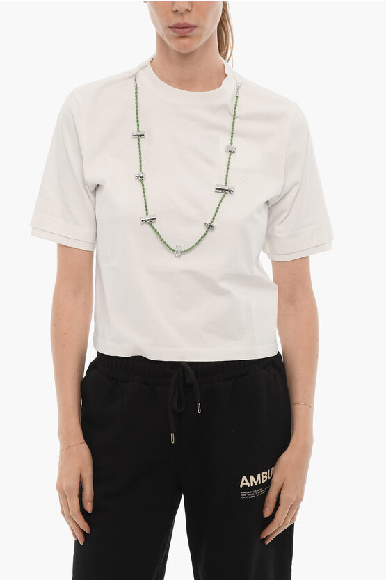 Ambush Solid Color Stoppers Crew-neck T-shirt With Removable Chain In White