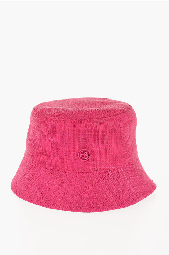 Ruslan Baginskiy Solid Color Straw Bucket Hat With Embossed Monogram In Pink