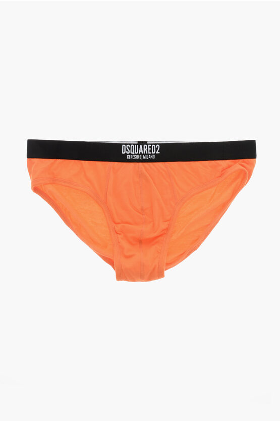 Dsquared2 Solid Color Stretch Cotton Brief In Orange