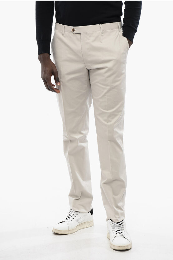 Corneliani Solid Color Stretch Cotton Pants With Belt Loops