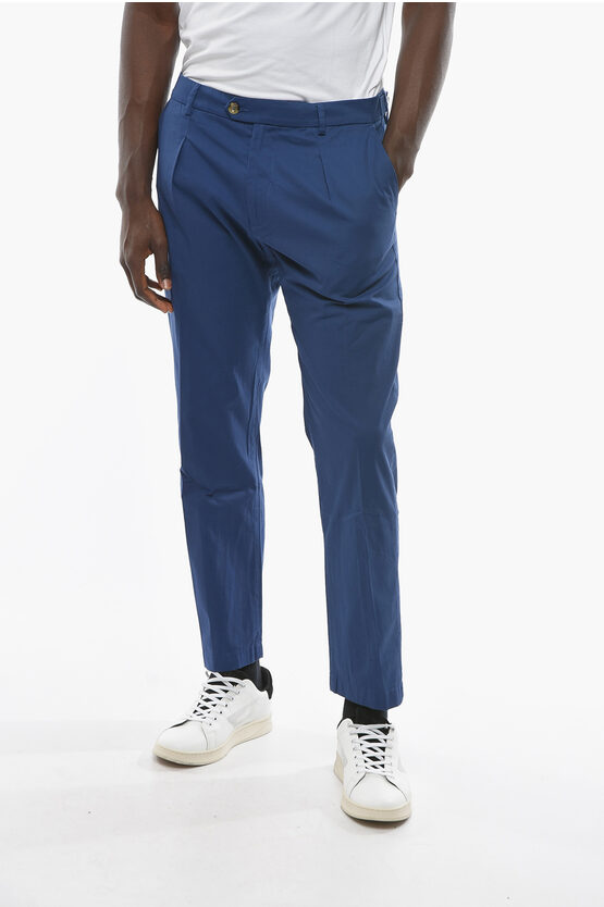 Cruna Solid Color Stretch Cotton Raval Pants In Blue