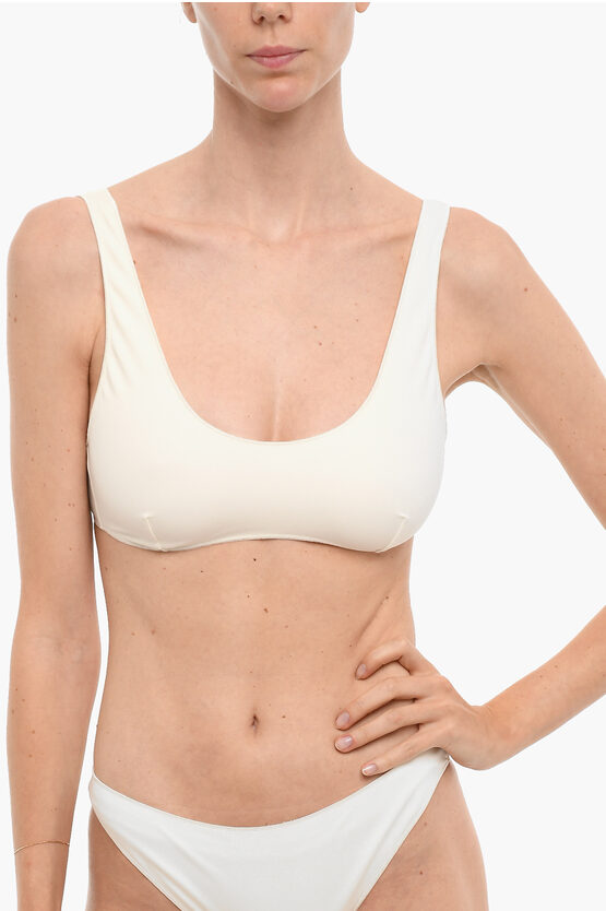 Oseree Solid Color Stretch Fabric Bikini Top In White