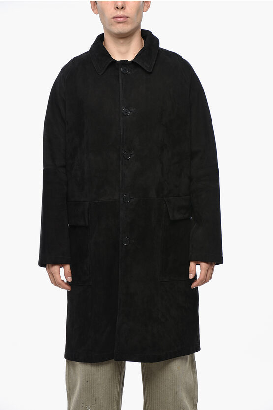 Salvatore Santoro Solid Color Suede Coat With Flap Pockets In Black