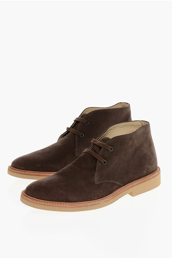 Corneliani Solid Color Suede Desert Boots In Brown