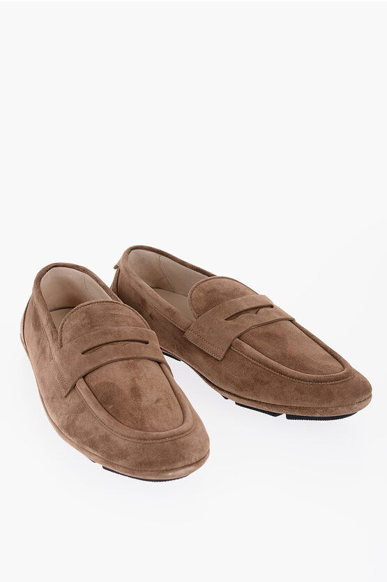 Dolce & Gabbana Dg Driver Suede Loafers In Hazelnut