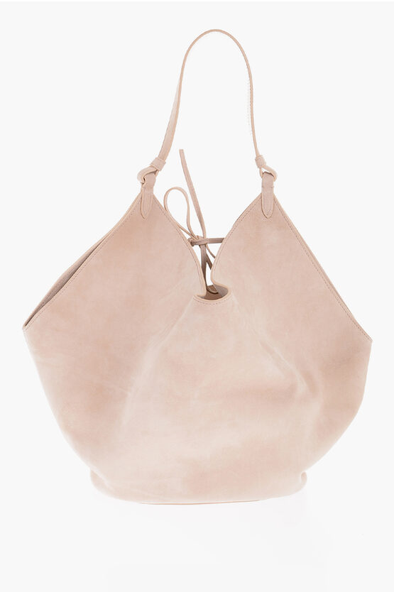 Khaite Solid Color Suede Maxi Shoulder Bag In Pink