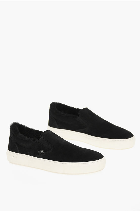 Woolrich Solid Colour Suede Slip On Trainers In Black