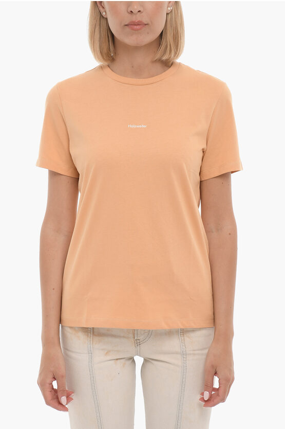 Holzweiler Solid Color Suzana T-shirt With Printed Logo In Orange