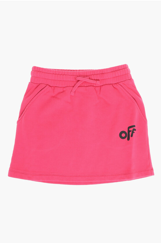 Off-white Kids' Solid Colour Sweat Mini Skirt With Drawstring Waist In Pink