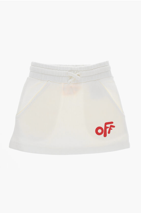 Off-white Solid Color Sweat Mini Skirt With Drawstring Waist In White