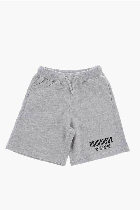 Dsquared2 Kids' Solid Color Sweat Shorts With Printed Logo In Gray
